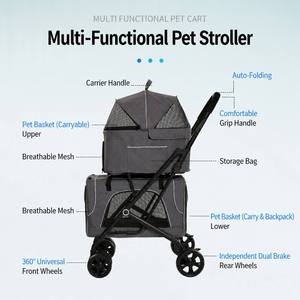 Carriola Plegable 3 en 1 para Mascotas, Ajustable y Portátil, con 2 Compartimientos Desmontables, Cinturón de Seguridad y 4 Ruedas, para Perros Pequeños/Medianos - Product Image 6