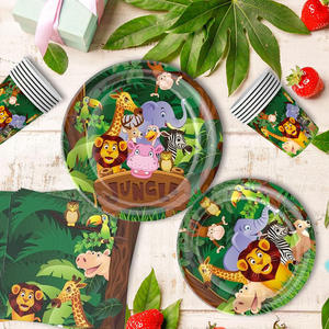 Vente flash : Lot de 10 nappes rondes modernes à thème animaux de la <span class=keywords><strong>jungle</strong></span> avec gobelets et serviettes – Fournitures de fête - Product Image 4