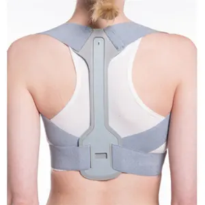 Korektor postur punggung atas, koreksi bungkuk yang dapat disesuaikan untuk wanita dan pria, korektor postur dewasa, poliester abu-abu selamat datang