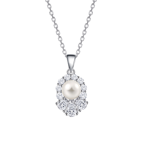 Collier Pendentif de Fiançailles en Argent Sterling 925 Plaqué Rhodium avec Perle Coquillage Goutte d'Eau et Zircon, Qualité Supérieure, Prix de Gros Personnalisé - Product Image 1