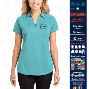 T-shirt de <span class=keywords><strong>golf</strong></span> OEM personnalisé en gros pour femme, col en V, décontracté, à manches courtes, en jersey tricoté respirant, couleur unie, polyester et élasthanne - Product Image 1
