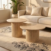 Ensemble de tables basses gigognes modernes en bois massif avec texture marbre, élégant et minimaliste, pour salon (lot de 2)