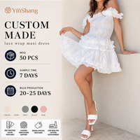 Robe Courte Décontractée et Élégante pour Femme, Personnalisée, Épaules Dénudées, Broderie Broderie anglaise Smocked, Volants Superposés, Idéale pour les Vacances