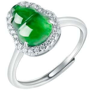 S925 <b>silver</b> <b>ring</b> <b>set</b> with natural A-grade jadeite lotus-shaped green ice-grained jade, women's style, adjustable design - Product Image 5