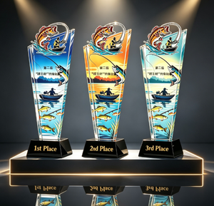 Trofeo di Pesca in Cristallo Personalizzato per <span class=keywords><strong>1</strong></span>°, 2° e 3° <span class=keywords><strong>Posto</strong></span>, Souvenir in Vetro per Competizioni di Pesca e Cerimonie - Product Image 1