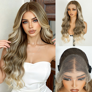 Pelucas de encaje frontal 13x4, resistentes al calor, de fibra Futura, sin llama, con ondas corporales, cabello sintético, peluca sin pegamento con encaje frontal HD para mujeres blancas - Product Image 6