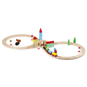 Set Kereta Mainan Anak-anak dari Kayu dengan Desain Figur 8 Jalur Dua Sisi, Mainan Orangtua-anak, Hadiah Natal Ulang Tahun
