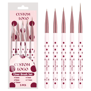 5Pcs High Quality Custom Logo <strong>Wood</strong> Handle UV Gel Liner <strong>Brush</strong> <strong>Nail</strong> Art Detail <strong>Brushes</strong> Private Label <strong>Nail</strong> Art <strong>Brush</strong> Liner Set - Product Image 1