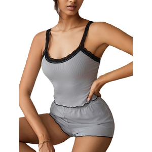 Trendy Solid Color <b>Spaghetti</b> <b>Straps</b> Lace Sleeping Clothes Summer Set for Women Fashion - Product Image 2
