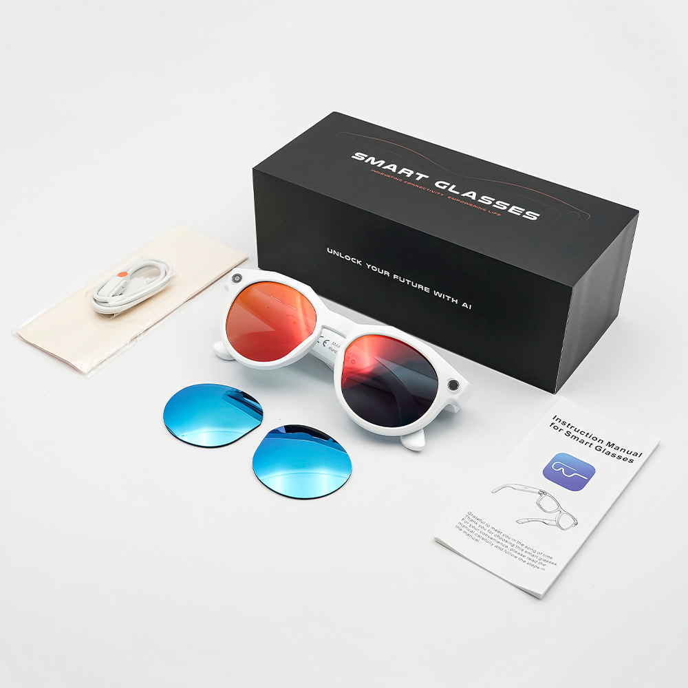 Montura blanca + lentes azules + lentes rojas