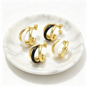 Boucles d'oreilles personnalisées OEM ODM, triple couche, forme en C, émail rose, fabricant de bijoux en acier inoxydable - Product Image 4