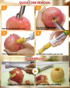 Descorazonador de Frutas Extensible, Herramienta para Quitar el Corazón de Frutas, Acero Inoxidable, Succión para Corazones de Pera, Pelador Multifuncional Dos en Uno - Product Image 4