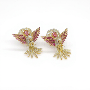 11442Kundan Eagle <b>earrings</b> Fine <b>Stud</b> <b>Earrings</b> Rose plated Cubic Zirconia stone ethnic <b>stud</b> Bird Ear Jewelry for Party Wedding - Product Image 1