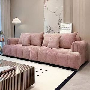 Canapé sectionnel droit en tissu chenille style crème français, moderne et minimaliste, capitonné, pour petit appartement ou salon - Product Image 1