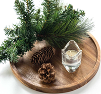 Plateau rond en bois d'acacia de 29 cm - Assiettes à nourriture/Assiettes de présentation/Planche à charcuterie pour la cuisine, cadeau