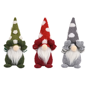 Gnomo Navideño de Peluche Sin Rostro con Manos que Cubren los Ojos, Gorro de Punto Gris, Pompón Blanco, Decoración Navideña - Product Image 6