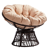 Chaise Papasan ergonomique pivotante de 38 pouces en osier avec coussins épais tuftés, chaise de salon à coussin beige