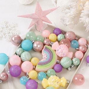 Juego de 40 Adornos Navideños Pastel con Estrella para la Punta del Árbol, Bolas Brillantes y Dulces Arcoíris para Decoración Navideña - Product Image 5
