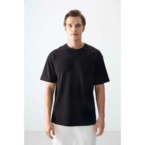 T-shirt basique noir pour homme Air Jones, coupe ample, en tissu mélangé de coton épais et doux, pour un usage décontracté - Product Image 2