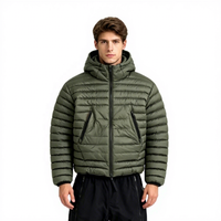 Chaqueta Acolchada con Capucha para Hombre, Color Verde Oliva, con Logotipo Personalizado, Ligera, de Algodón, con Cierre, Cálida para Invierno, con Bordado