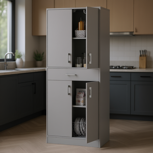 Dispensa da Cucina Alta Autoportante 71 Pollici Grigia con Cassetto e Ripiano Regolabile - Unità di Stoccaggio Moderna - Product Image 2