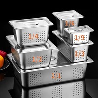 Desain Modern Ramah Lingkungan yang Dapat Disesuaikan, Loyang GN Persegi Panjang Stainless Steel 201 Berlubang, untuk Penyajian Makanan di Dapur Komersial