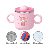 Vaso de entrenamiento para bebés con diseño de conejo de dibujos animados, de acero inoxidable 304 de grado alimenticio, a prueba de fugas, con doble asa y tapa con pajita.