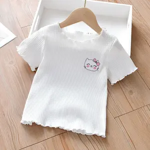 2023 Mới Thêu Trẻ Em Của Ngắn Tay T-Shirt Mùa Hè Áo Với Bằng Gỗ Tai Cạnh Primer Dễ Thương Phong Cách Nước Ngoài Hàng Đầu