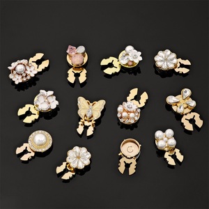 Luxury Floral Pearl Flower Butterfly <b>Button</b> Clip Metal Rhinestone <b>Button</b> For Women Clothing Decoration - Product Image 3