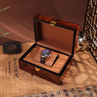 Boîte à montre rectangulaire rétro en bois d'acajou recyclable pour homme, étui de rangement et de présentation pour montre mécanique, doublure en daim, boucle