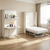 E-SHINING Lit mural pliant moderne en acier avec panneau de bureau intégré, taille double, gain de place pour petit appartement