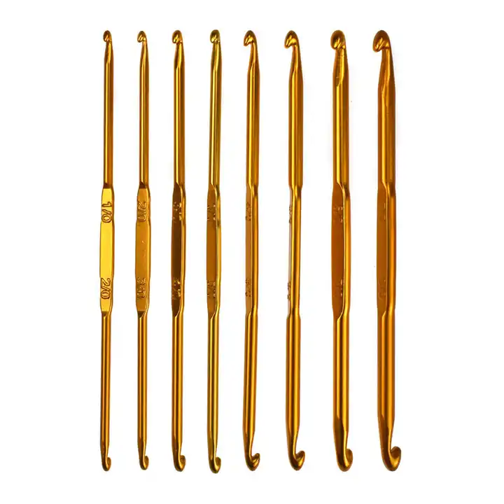 8pcs Gold aluminum Knitting needles and Crochet tools and