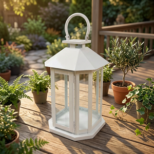 Lanterne porte-bougie hexagonale en métal blanc en gros pour la décoration de la maison, du jardin et des mariages - Product Image 4