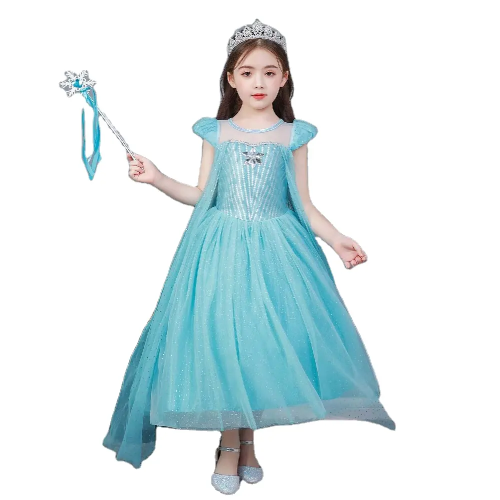 Kids Girls Elsa Frozen dress Ice princess costume with cape for carnival party dress up