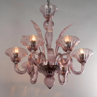 Lustre LED en verre de Murano soufflé à la main de couleur violette, taille moyenne
