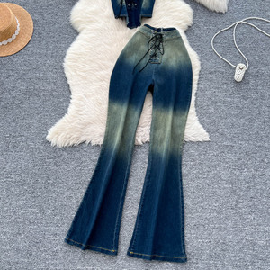 Ensembles Vintage d'Été Femme, Haut Halter Sans Manches à Bandages et Jean Denim Dégradé Taille Haute Slim, Vêtements en Gros - Product Image 3