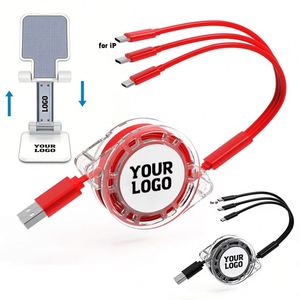 Wholesale Promo Gift Custom Logo 3 in 1 Retractable Multiple USB Charging Cable for Android Micro <b>IPhone</b> USB-C Mobile Phones - Product Image 1
