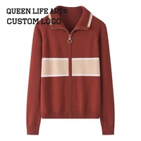 Pulls de luxe personnalisés pour femmes avec logo à l'avant, motifs rayés, décoration appliquée, chandails personnalisés de faible qualité pour femmes