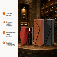 Boîte cadeau magnétique rigide en carton ondulé écologique, noire, de luxe, pour emballage de bouteille de vin individuelle, vente en gros