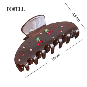 DOWELL, nuevo estilo, nuevo diseño, pinza para el pelo de acetato, Pinza de resorte de diamantes de imitación de cereza roja, pinza de pelo personalizada para mujer, accesorios para el cabello - Product Image 2