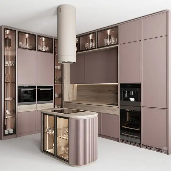 Акция, готовые к сборке розовые уникальные кухонные шкафы, кухонная мебель с высокой дверью, сделано в Китае