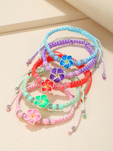 2024 nuovo Design Set di 5 pezzi di perline di fiori in argilla polimerica bohémien braccialetto di fiori da spiaggia Ocean Resort tessuto regolabile da donna - Product Image 3