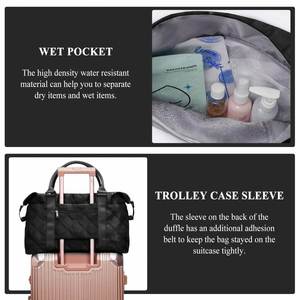 Grand sac de voyage pour la nuit avec trousse de toilette, sacs de voyage et de sport avec poche étanche, sac de maternité noir - Product Image 3