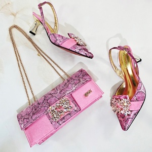 Sepatu dan Tas Set Warna Merah Italia untuk Wanita, Pakaian Pesta Baru, Model Wanita, Hak Tinggi 7 CM, PU Floral, Sepatu Musim Panas Kulit PU - Product Image 4