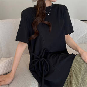 2025 קיץ קוריאני שמלת מקסי שמלה ארוכה יותר גודל חולצות טי חולצה שמלות נשים - Product Image 5