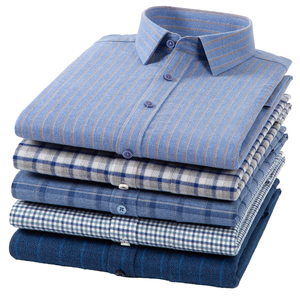 Camisa de Manga Larga con Botones para Hombre, Estilo Casual de Negocios, Transpirable, Primavera-Otoño, 100% Algodón, Tela a Cuadros y Rayas - Product Image 1