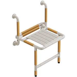 Chaise de douche pliante Baiyurui 43 cm, grain de bois, double accoudoir, fixation murale, antidérapante, tabouret de sécurité pour salle de bain - Product Image 5