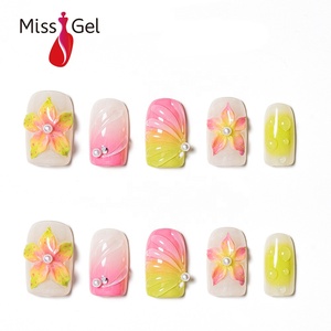 Faux <span class=keywords><strong>ongles</strong></span> carrés réutilisables <span class=keywords><strong>rose</strong></span> dégradé citron, 32 pièces, vente en gros, fabrication artisanale, avec colle, marque privée - Product Image 1