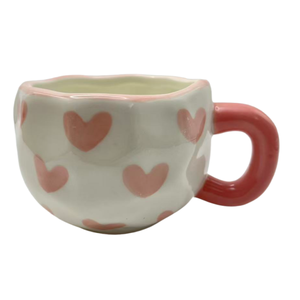280ml Korean Style Hand Pinched Irregular Ceramic Mug Hand-painted Flower Heart Coffee Breakfast Afternoon <b>Tea</b> Dishwasher Safe - Product Image 2