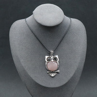 Collier pendentif hibou incrusté d'agate naturelle multicolore, pierres semi-précieuses pour la fabrication de bijoux, vente en gros